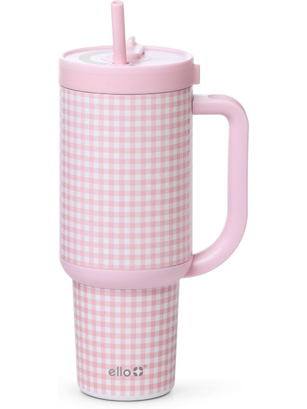 Insulated 40oz Stainless Steel Tumbler with Straw - Pink Gingham Design